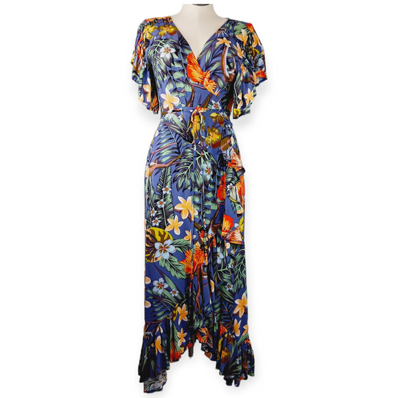 Bali ELF Made By Hand SZ XL Fits SZ 10 Carmen Floral Tiered Maxi Dress NWOT BOHO - Picture 2 of 8